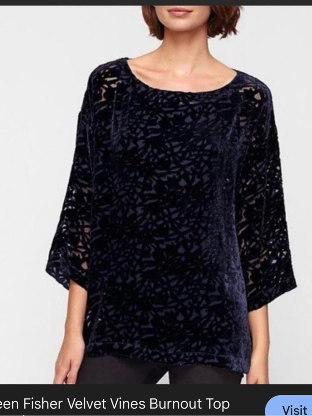 Eileen Fisher Navy Velvet Burnout Boatneck Tunic
